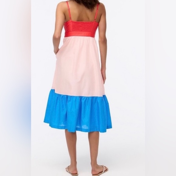 J. Crew Colorblock Tie Front Midi Dress in Red, Pink & Blue - Picture 2 of 10